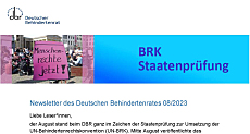 Bildausschnitt Newsletter: Mittelblaues Banner-Bild, An der linken Seite das Titelfoto des Parallelberichts „Menschenrechte Jetzt!. Auf der rechten Seite der Text 